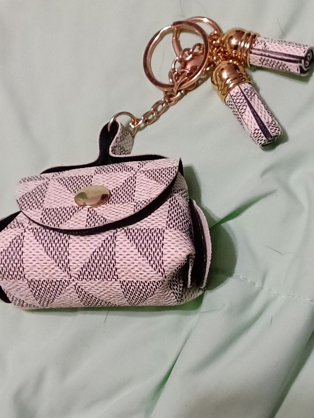 Geometric Pattern Gray & Cream Mini Bag Charm Keychain